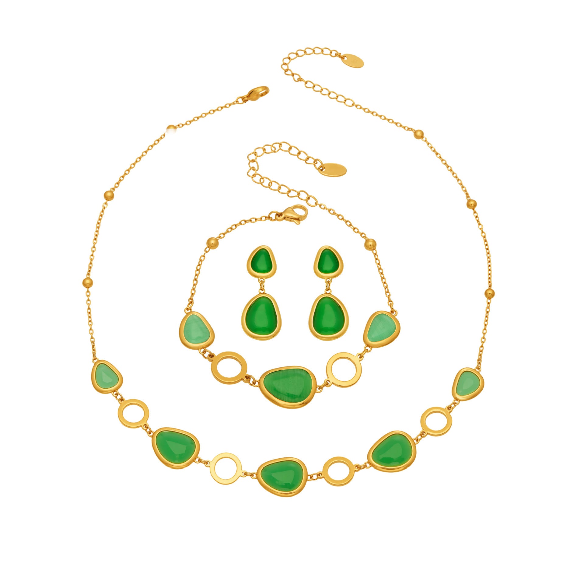 18k Gold Plated Cat Eye Jewelry Set  Waterproof Hypoallergenic Oval Stone  for Women Party Gift