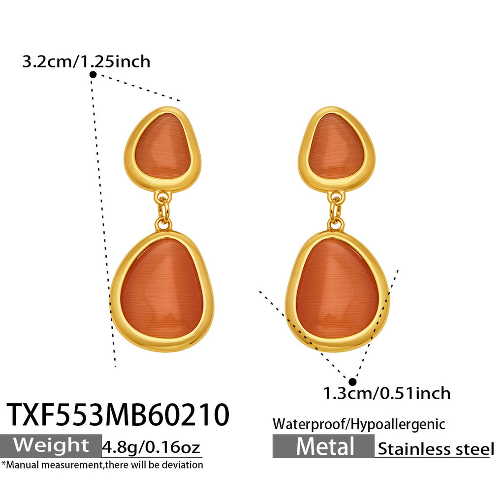 18k Gold Plated Cat Eye Jewelry Set  Waterproof Hypoallergenic Oval Stone  for Women Party Gift