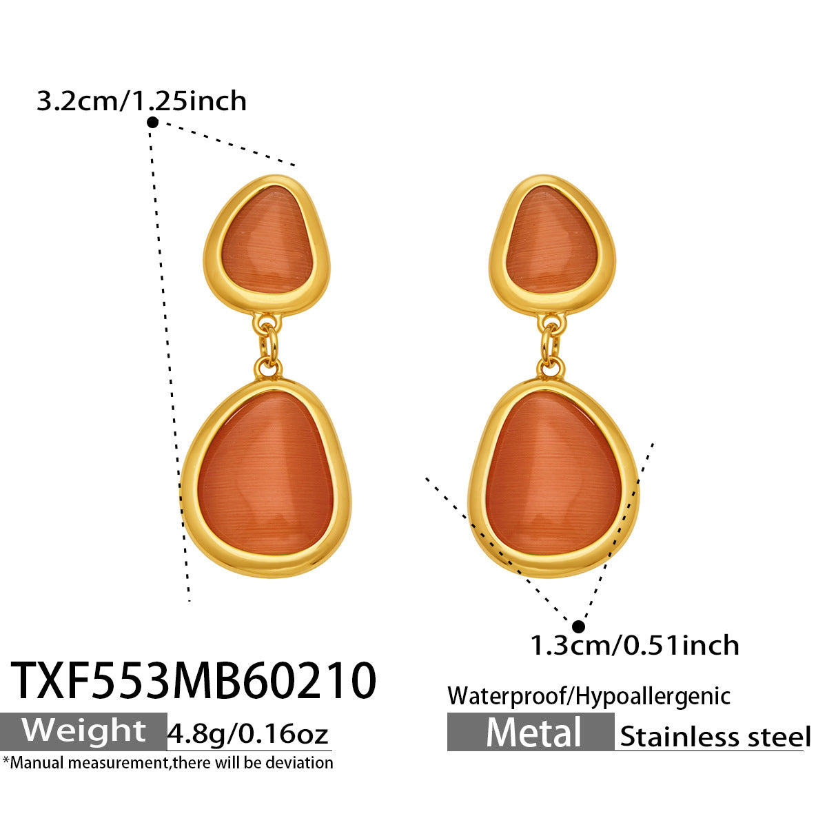 18k Gold Plated Cat Eye Jewelry Set  Waterproof Hypoallergenic Oval Stone  for Women Party Gift