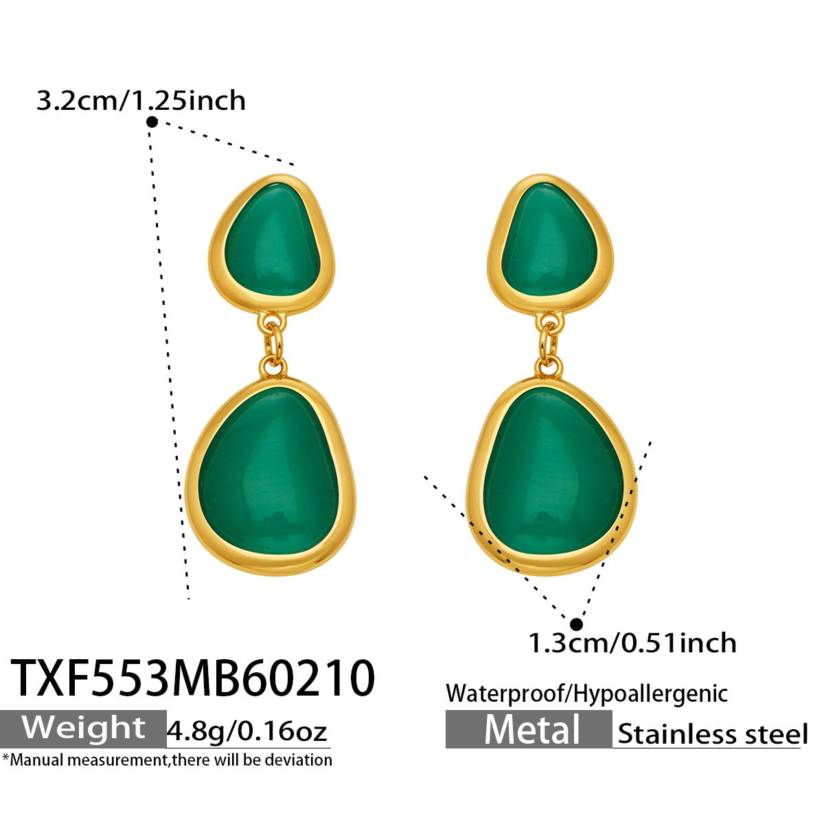 18k Gold Plated Cat Eye Jewelry Set  Waterproof Hypoallergenic Oval Stone  for Women Party Gift