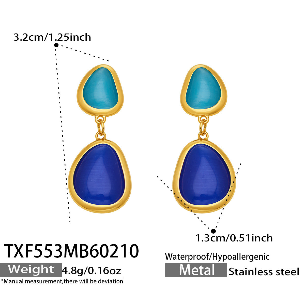 18k Gold Plated Cat Eye Jewelry Set  Waterproof Hypoallergenic Oval Stone  for Women Party Gift