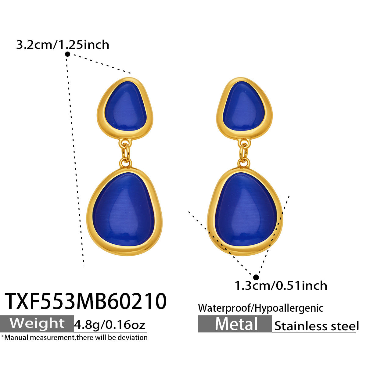 18k Gold Plated Cat Eye Jewelry Set  Waterproof Hypoallergenic Oval Stone  for Women Party Gift