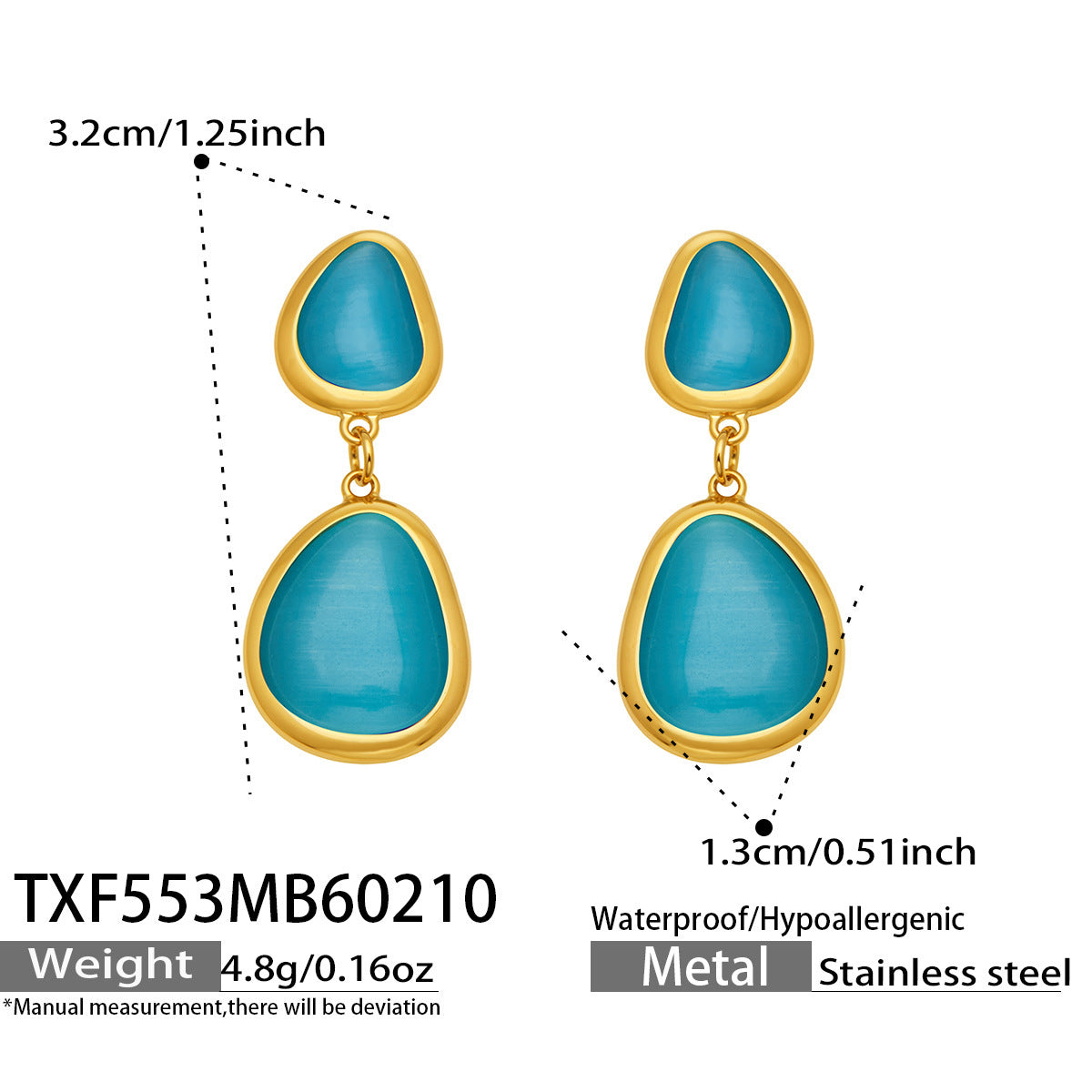 18k Gold Plated Cat Eye Jewelry Set  Waterproof Hypoallergenic Oval Stone  for Women Party Gift