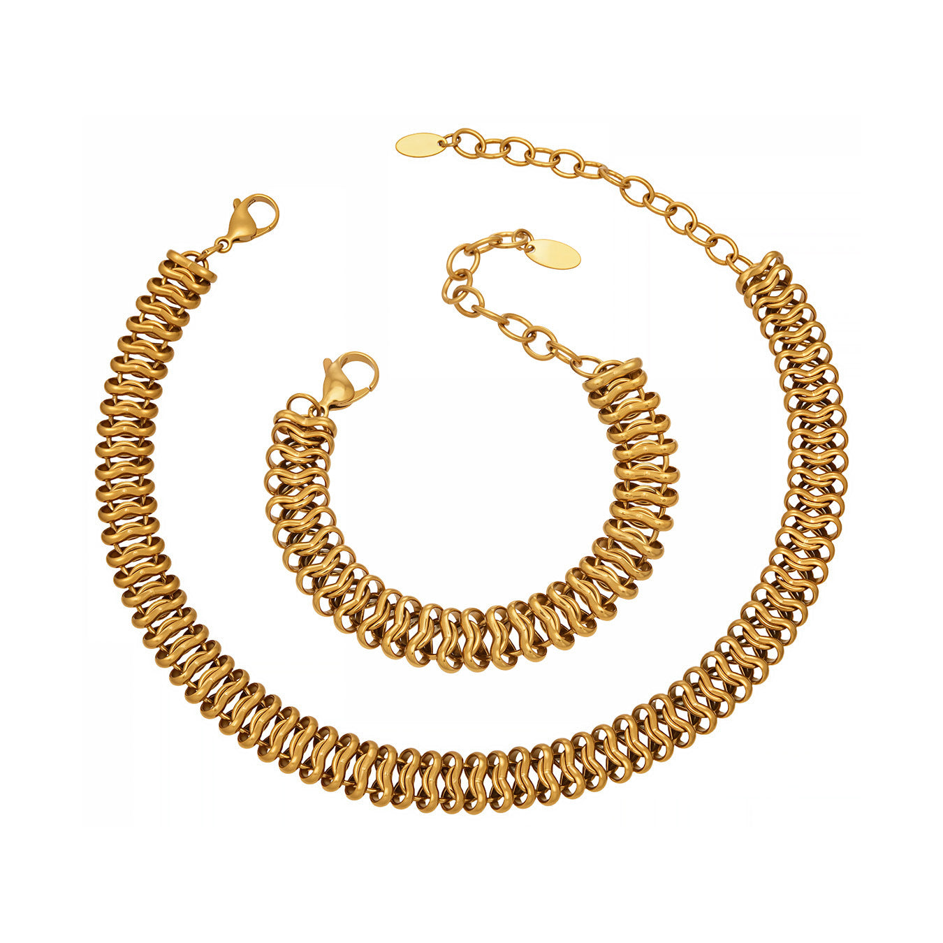 Trendy Women Gold Plated Stainless Steel Thick Chain Choker  Set Includes Matching Bracelet Perfect for Gift Daily Wear