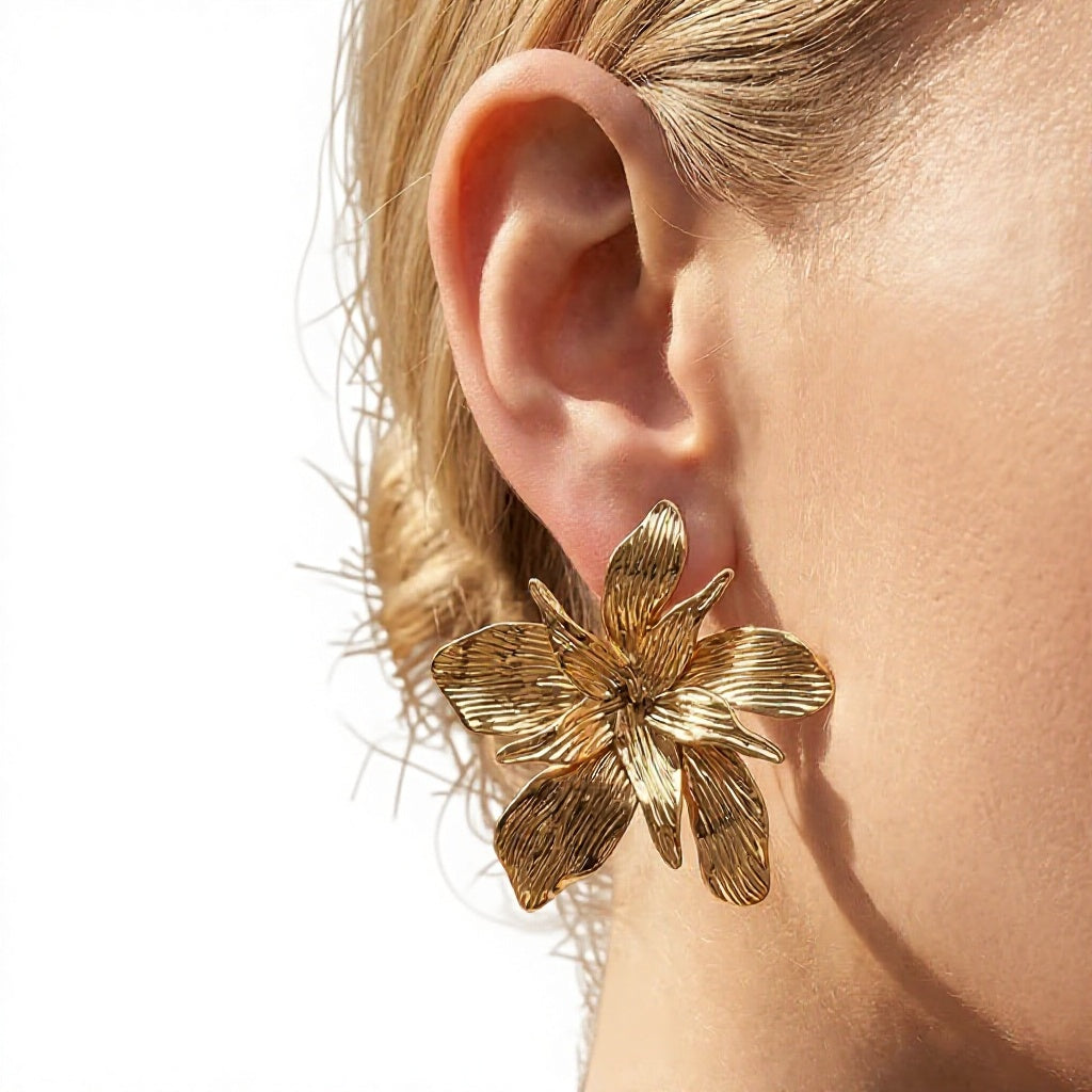 Stainless Steel 18K Gold Plated Large Flower Earrings Fashion Jewelry Wholesale Waterproof Hypoallergenic Luxury Designer Gift