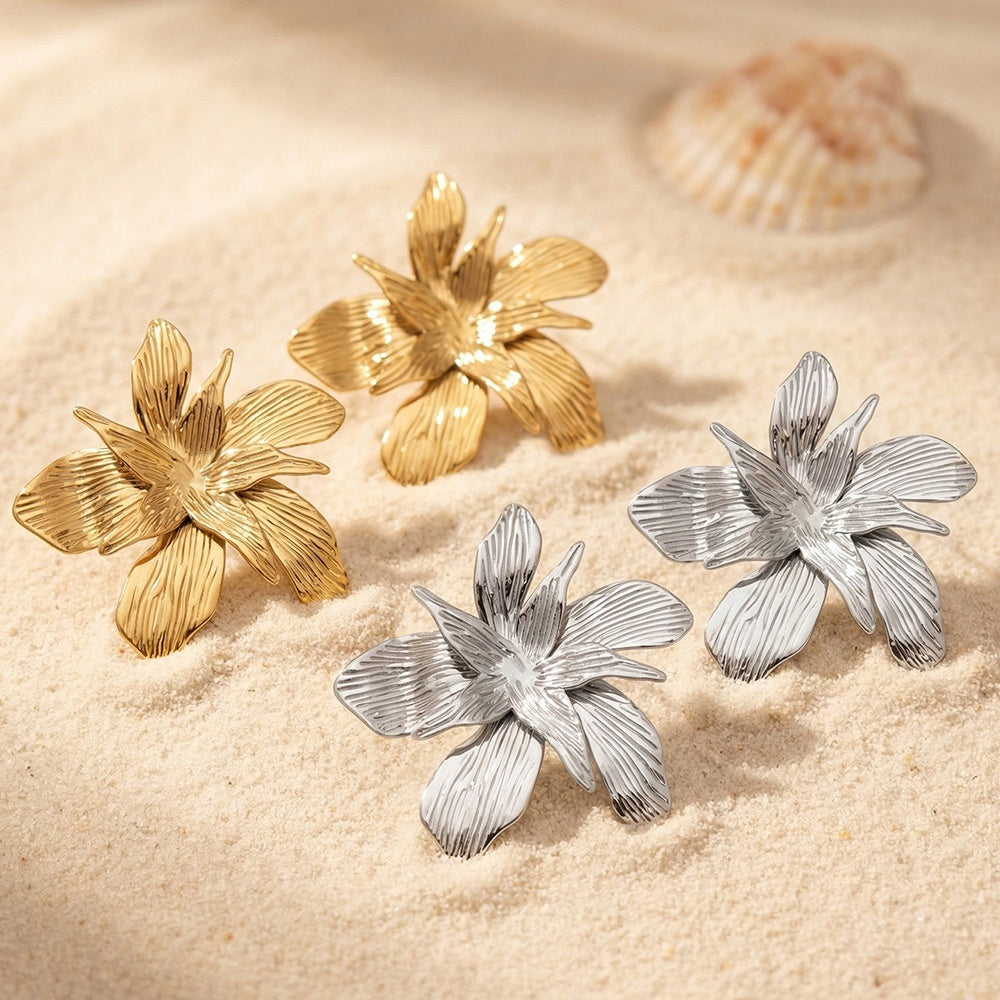 Stainless Steel 18K Gold Plated Large Flower Earrings Fashion Jewelry Wholesale Waterproof Hypoallergenic Luxury Designer Gift