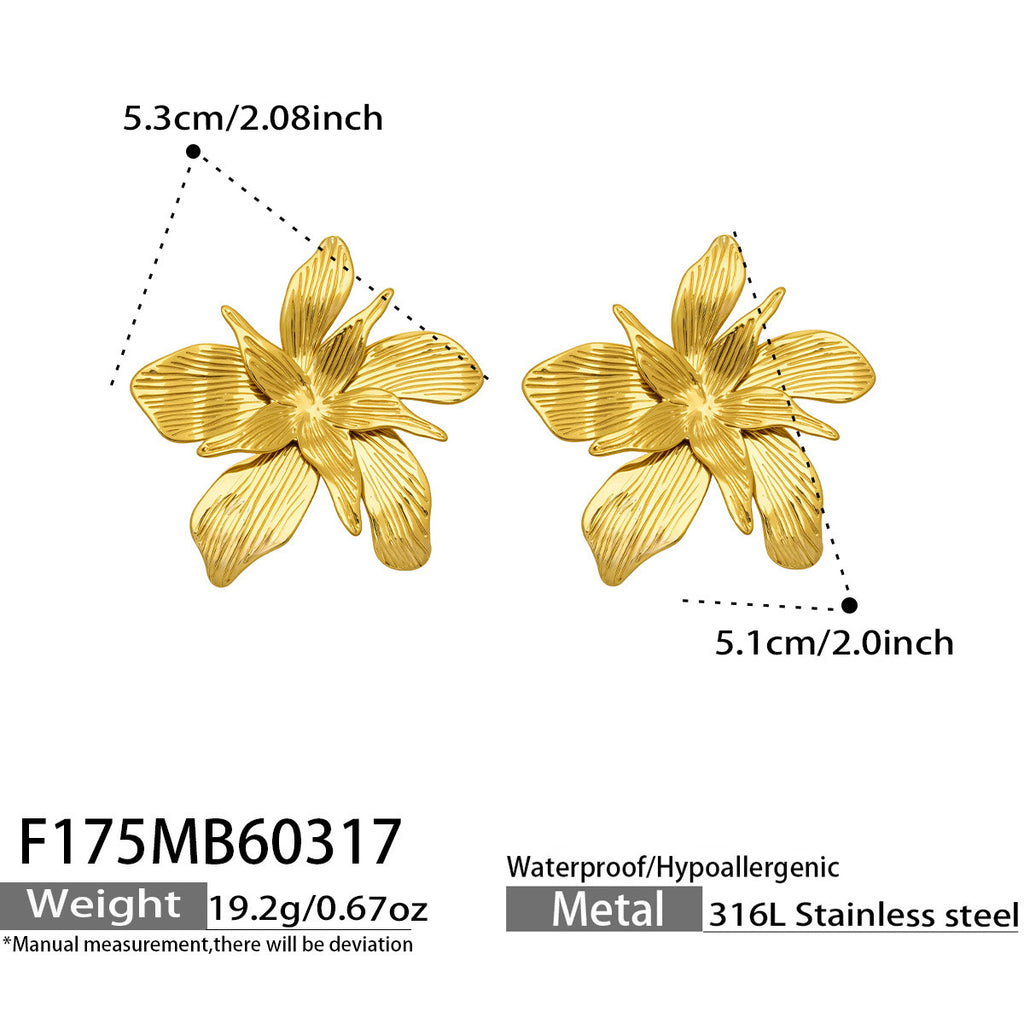 Stainless Steel 18K Gold Plated Large Flower Earrings Fashion Jewelry Wholesale Waterproof Hypoallergenic Luxury Designer Gift