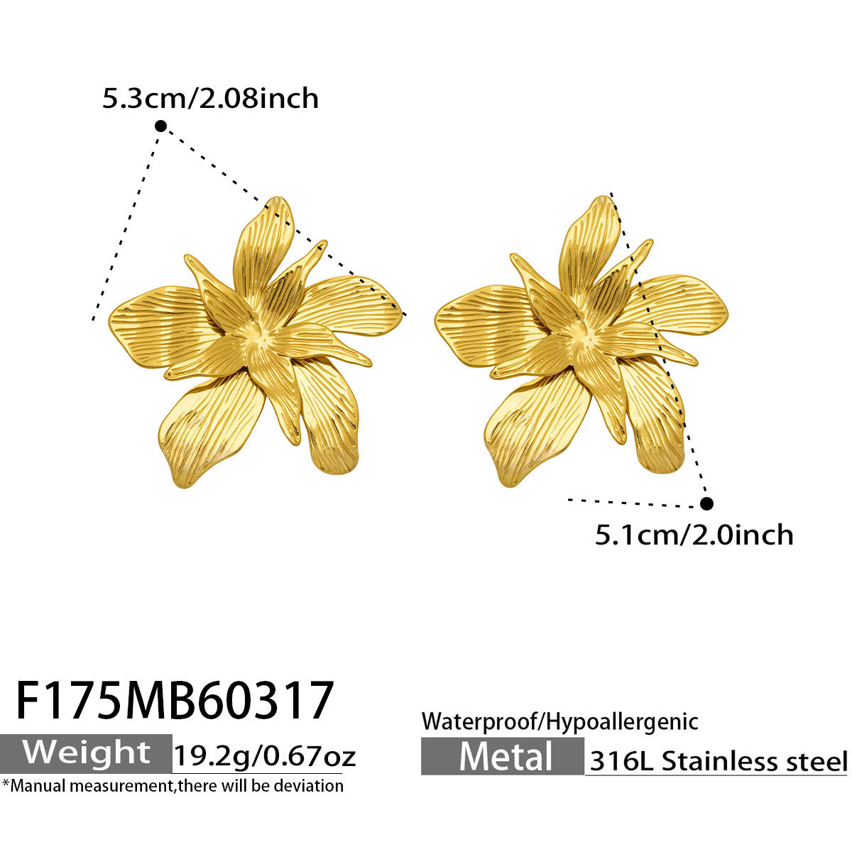 Stainless Steel 18K Gold Plated Large Flower Earrings Fashion Jewelry Wholesale Waterproof Hypoallergenic Luxury Designer Gift