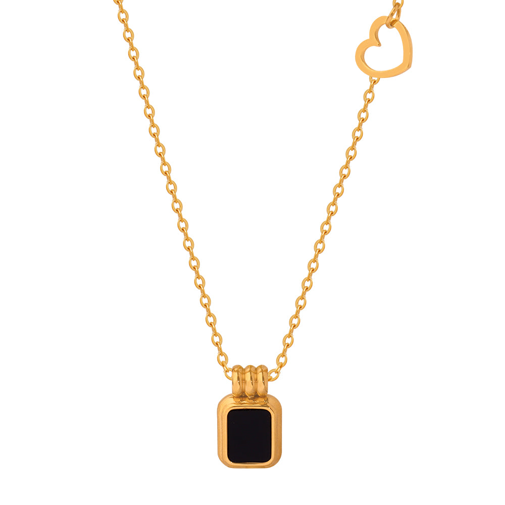 Luxury Gold Plated Stainless Steel Geometric Pendant Necklace  Black Acrylic Square Collarbone Chain