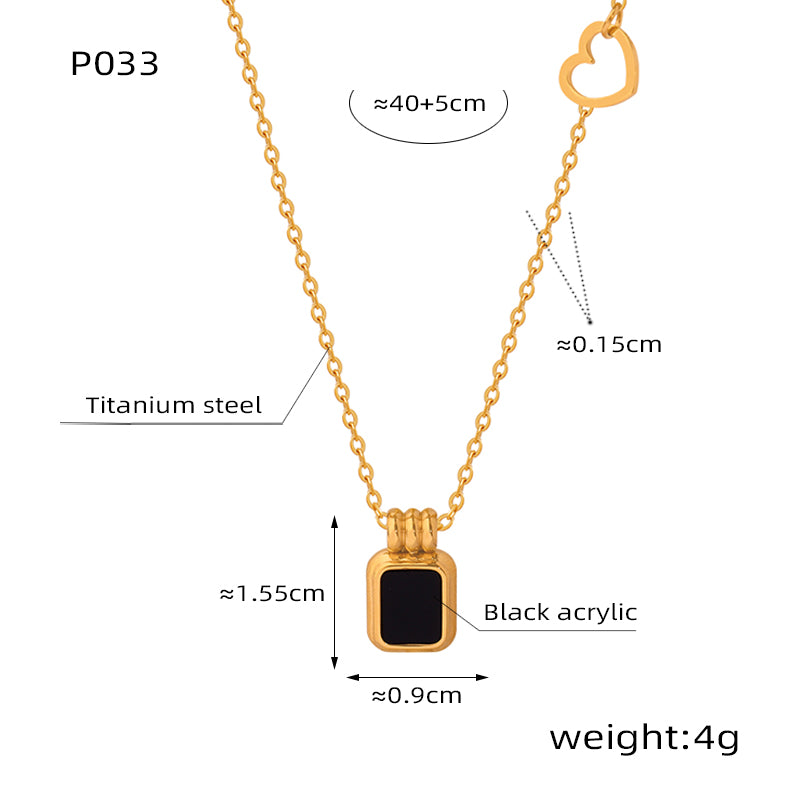 Luxury Gold Plated Stainless Steel Geometric Pendant Necklace  Black Acrylic Square Collarbone Chain