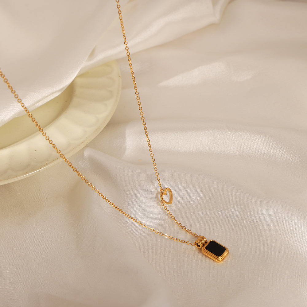 Luxury Gold Plated Stainless Steel Geometric Pendant Necklace  Black Acrylic Square Collarbone Chain