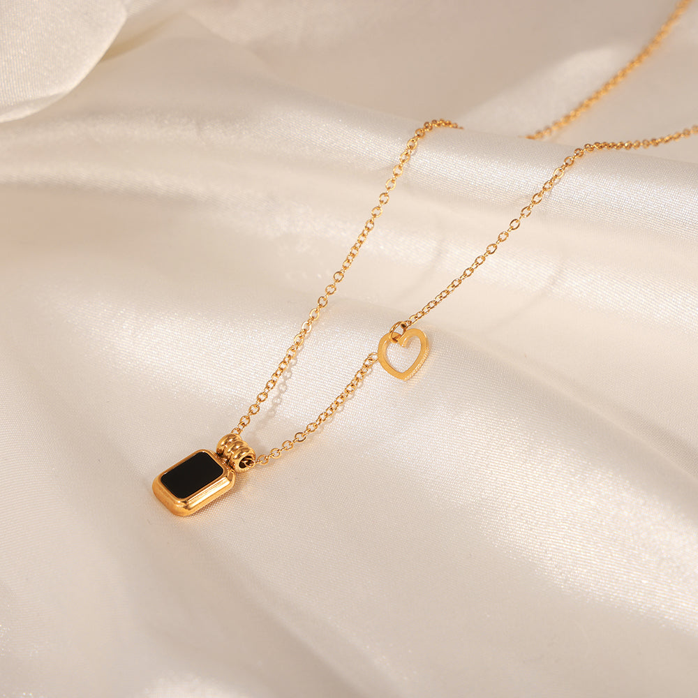 Luxury Gold Plated Stainless Steel Geometric Pendant Necklace  Black Acrylic Square Collarbone Chain