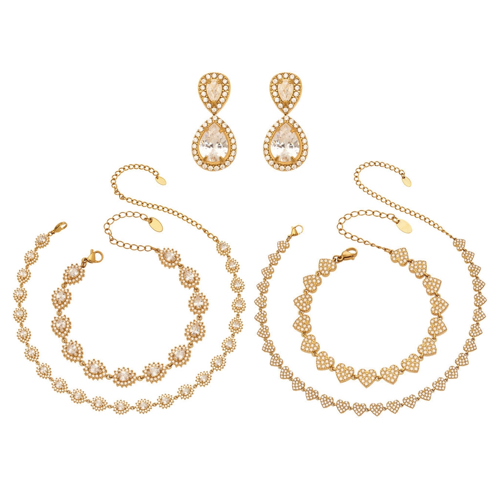 Luxury Fashion 5A Zircon Stainless Steel Jewelry Set Trendy Necklace Earrings Bracelet Three Pieces  Light Luxury Party Gift