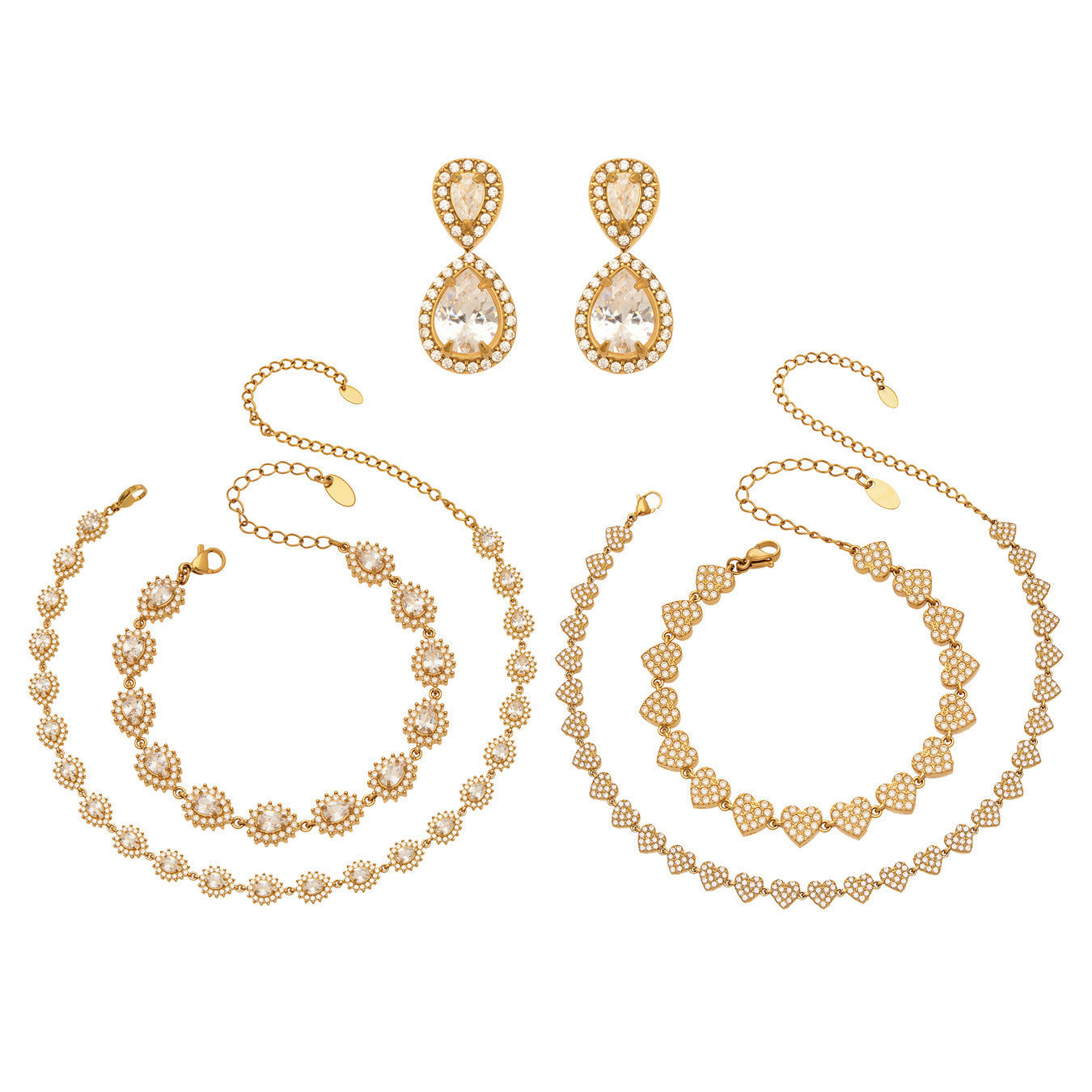 Luxury Fashion 5A Zircon Stainless Steel Jewelry Set Trendy Necklace Earrings Bracelet Three Pieces  Light Luxury Party Gift