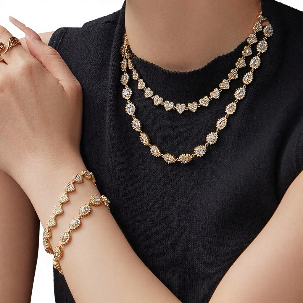 Luxury Fashion 5A Zircon Stainless Steel Jewelry Set Trendy Necklace Earrings Bracelet Three Pieces  Light Luxury Party Gift