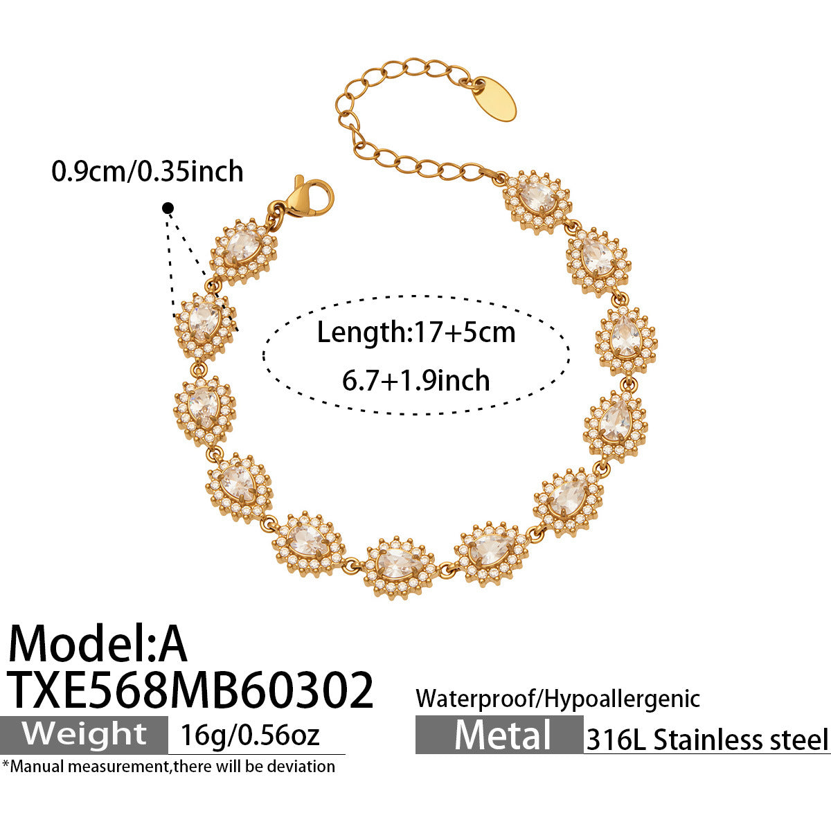 Luxury Fashion 5A Zircon Stainless Steel Jewelry Set Trendy Necklace Earrings Bracelet Three Pieces  Light Luxury Party Gift
