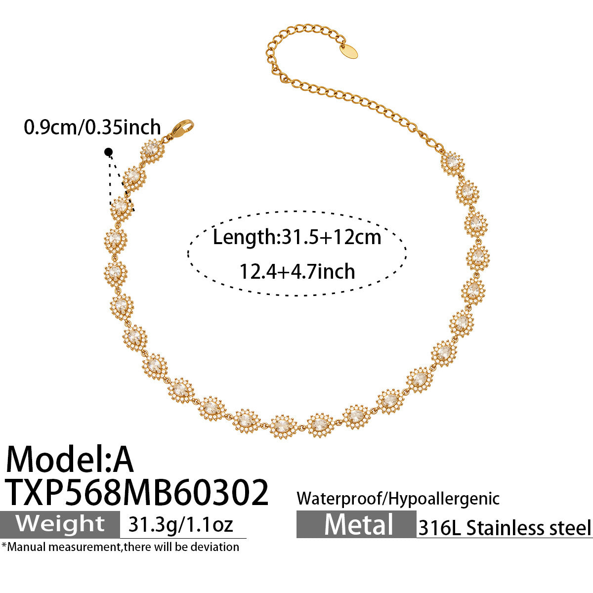 Luxury Fashion 5A Zircon Stainless Steel Jewelry Set Trendy Necklace Earrings Bracelet Three Pieces  Light Luxury Party Gift