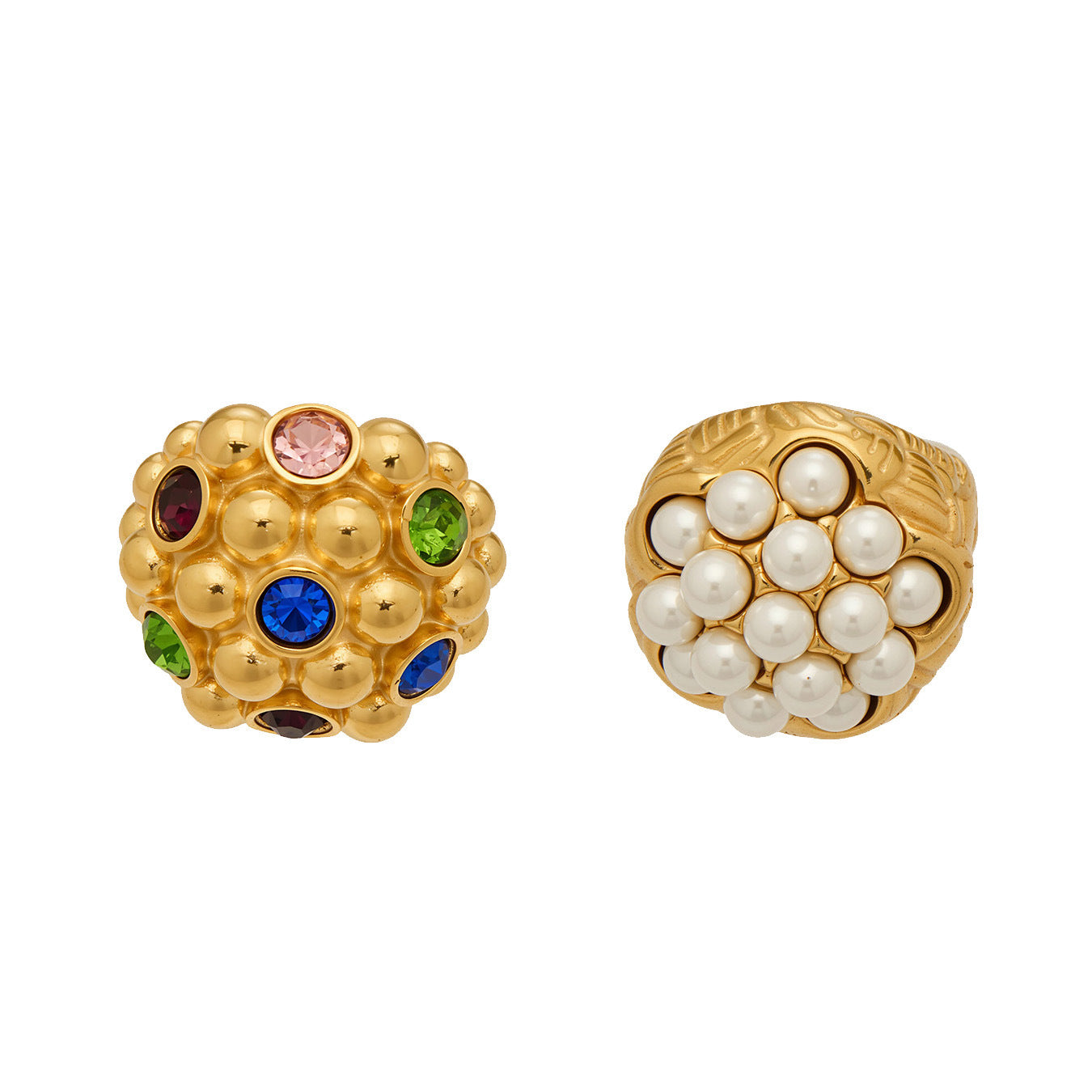 2026 Fashion Vintage Lotus Ring Stainless Steel Jewelry 18K Gold Plated Faux Pearl Multicolor Stone Wedding Band for Women