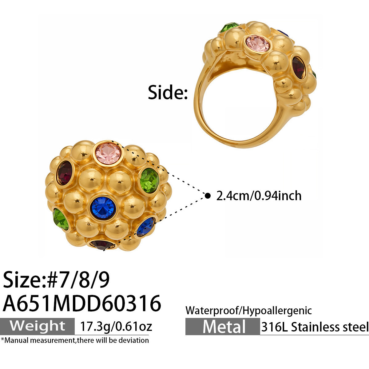 2026 Fashion Vintage Lotus Ring Stainless Steel Jewelry 18K Gold Plated Faux Pearl Multicolor Stone Wedding Band for Women