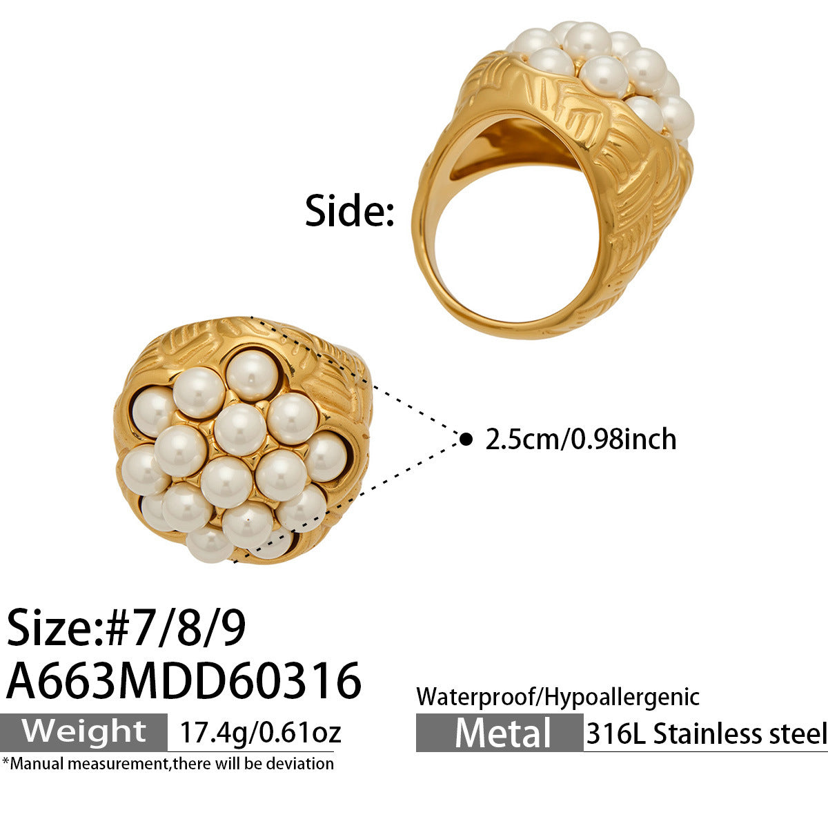 2026 Fashion Vintage Lotus Ring Stainless Steel Jewelry 18K Gold Plated Faux Pearl Multicolor Stone Wedding Band for Women