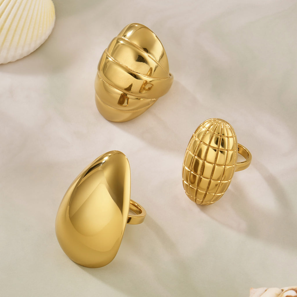 High Polished Stainless Steel Gold Ring for Women 2026 New Arrival  Water Drop Carved Oval Shape Fashion Jewelry Wholesale