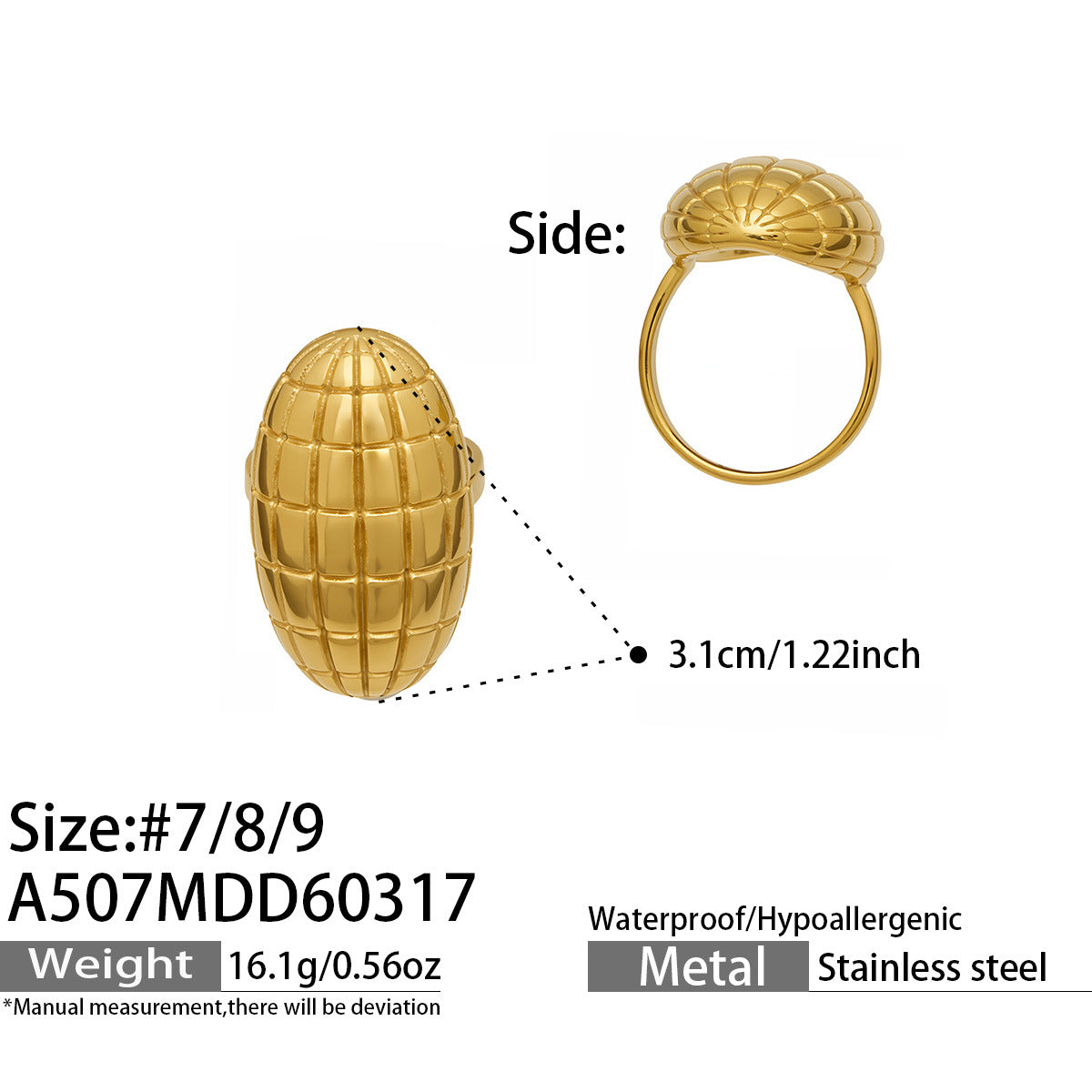 High Polished Stainless Steel Gold Ring for Women 2026 New Arrival  Water Drop Carved Oval Shape Fashion Jewelry Wholesale