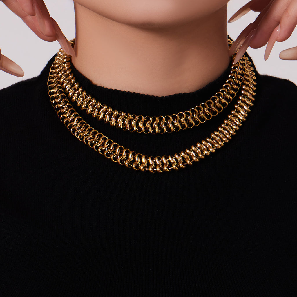 Trendy Women Gold Plated Stainless Steel Thick Chain Choker  Set Includes Matching Bracelet Perfect for Gift Daily Wear