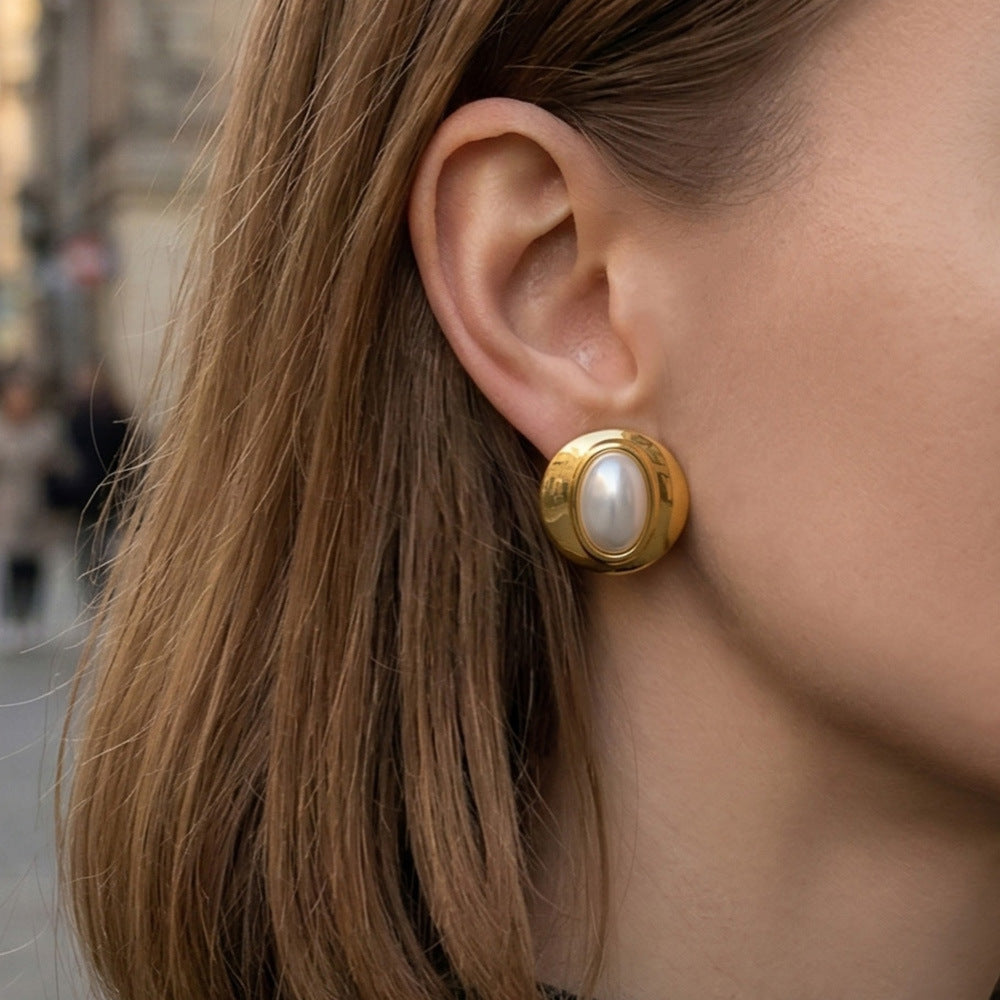 European American Style Fashionable Light Luxury All-Match Chic Personalized Women's Stainless Steel 18K Gold-Plated Earrings