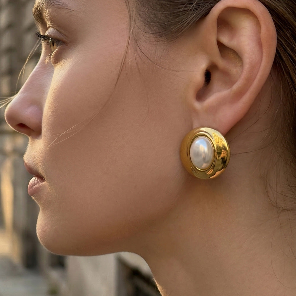 European American Style Fashionable Light Luxury All-Match Chic Personalized Women's Stainless Steel 18K Gold-Plated Earrings