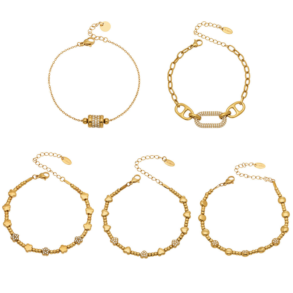Luxury Star Beaded Bracelet Stainless Steel 18K Gold Plated Sparkling Round Zirconia Charm Fashion Jewelry for Women Party Gift
