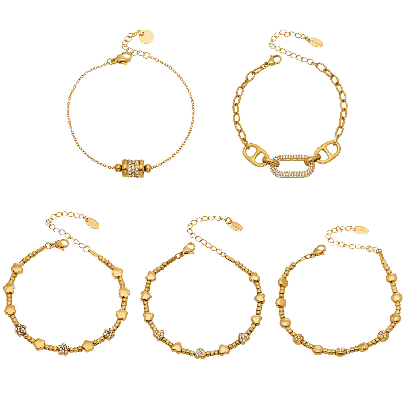 Luxury Star Beaded Bracelet Stainless Steel 18K Gold Plated Sparkling Round Zirconia Charm Fashion Jewelry for Women Party Gift
