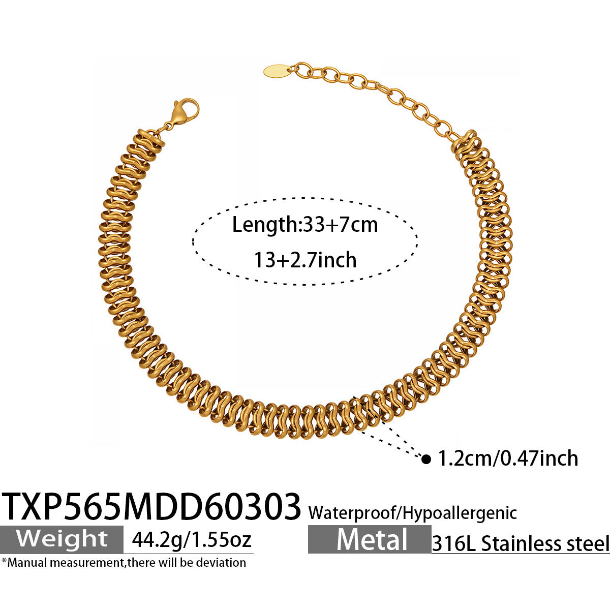 Trendy Women Gold Plated Stainless Steel Thick Chain Choker  Set Includes Matching Bracelet Perfect for Gift Daily Wear