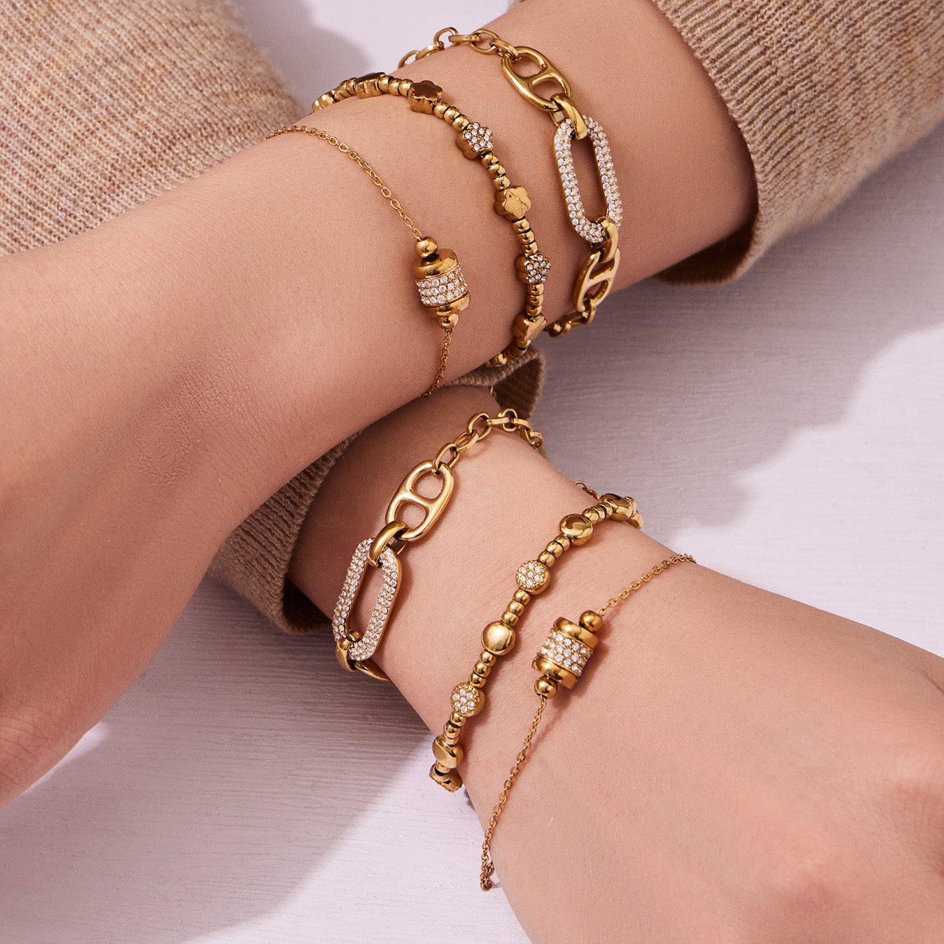 Luxury Star Beaded Bracelet Stainless Steel 18K Gold Plated Sparkling Round Zirconia Charm Fashion Jewelry for Women Party Gift