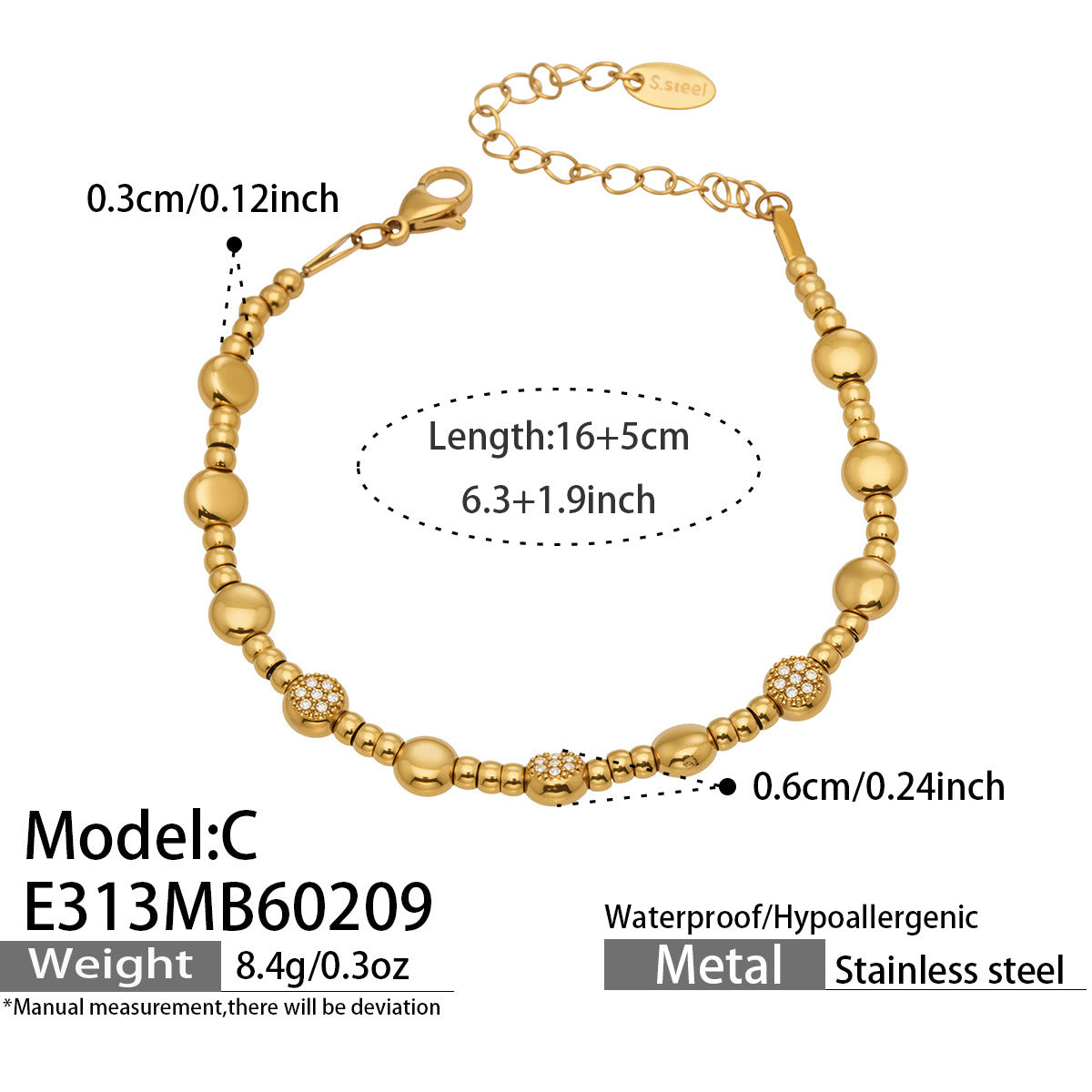 Luxury Star Beaded Bracelet Stainless Steel 18K Gold Plated Sparkling Round Zirconia Charm Fashion Jewelry for Women Party Gift