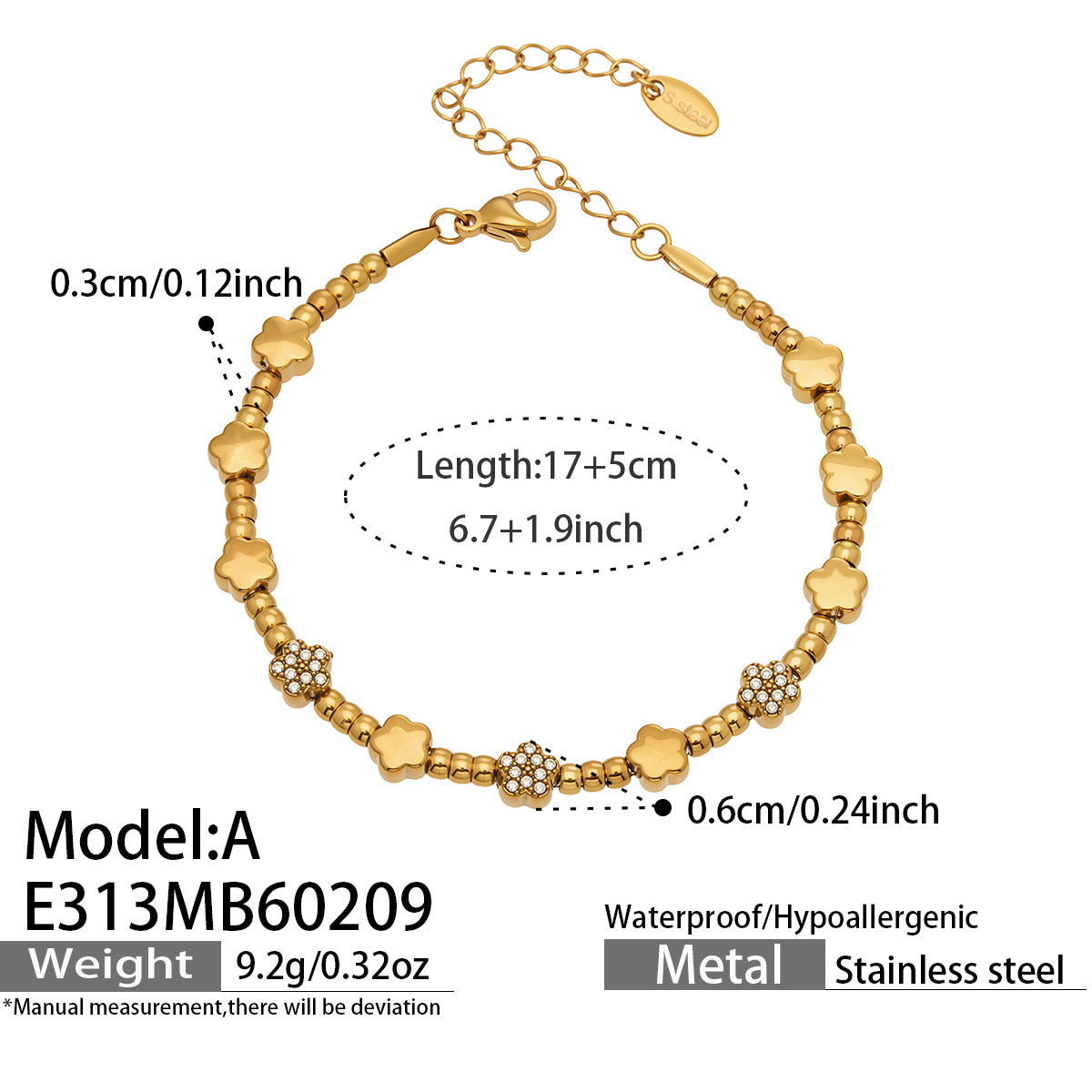 Luxury Star Beaded Bracelet Stainless Steel 18K Gold Plated Sparkling Round Zirconia Charm Fashion Jewelry for Women Party Gift