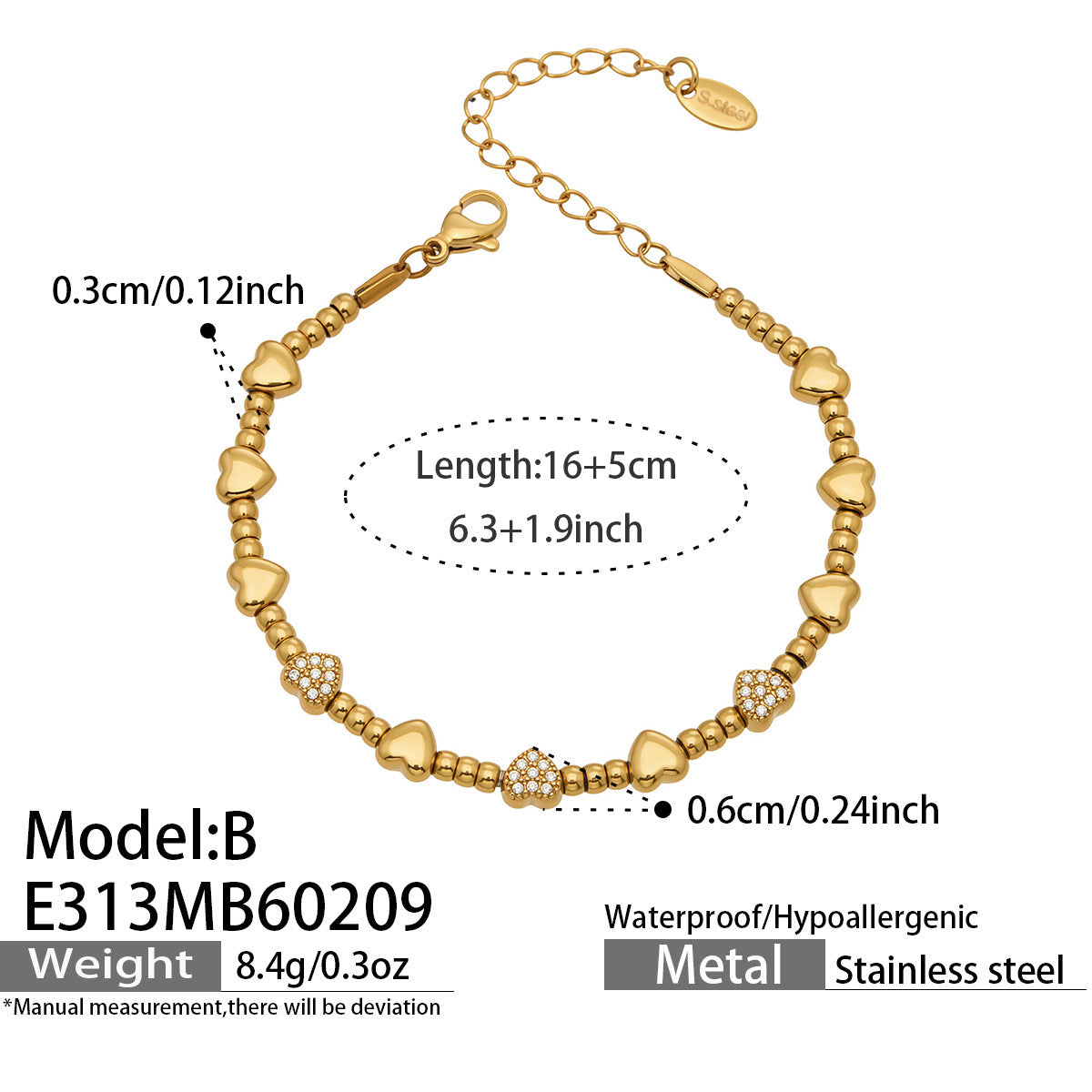 Luxury Star Beaded Bracelet Stainless Steel 18K Gold Plated Sparkling Round Zirconia Charm Fashion Jewelry for Women Party Gift