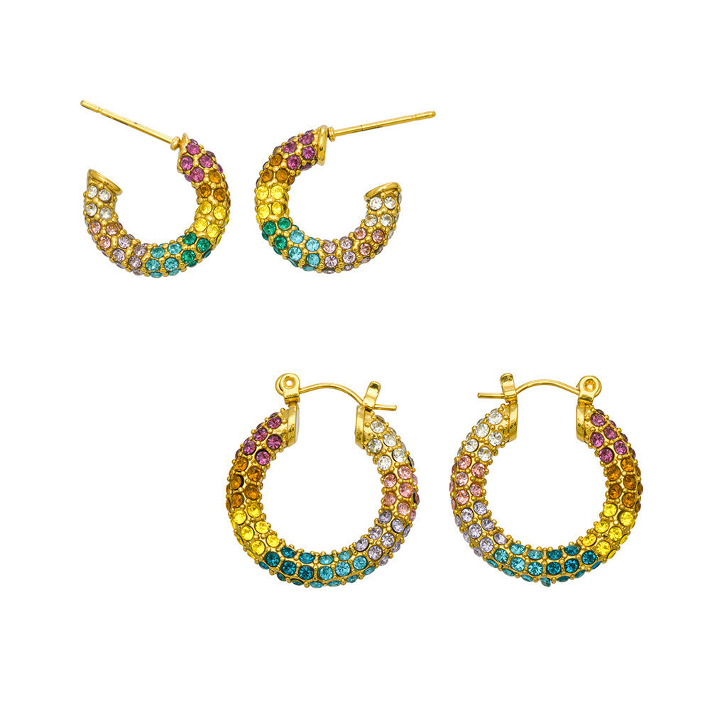Wholesale 2026 New Design Stainless Steel Rainbow CZ Earrings Hypoallergenic Fashion Jewelry for Women