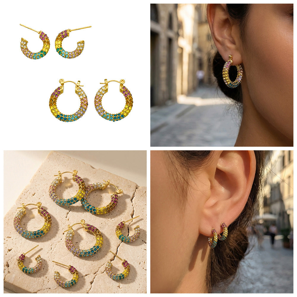 Wholesale 2026 New Design Stainless Steel Rainbow CZ Earrings Hypoallergenic Fashion Jewelry for Women