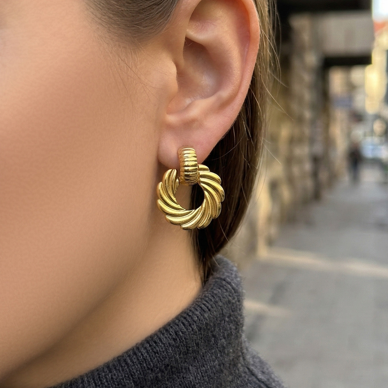 Fashion Stainless Steel Spiral Twist Earrings Women Chic Trendy Jewelry