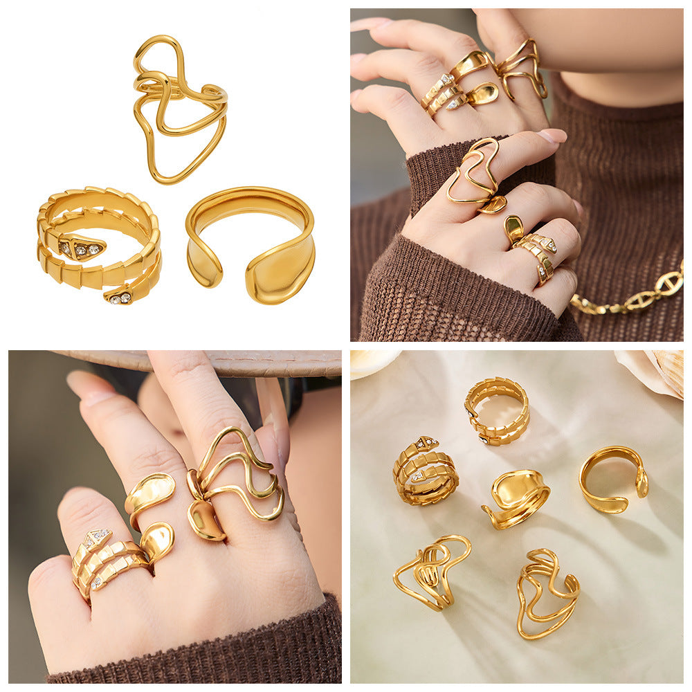 Trendy Y2K Serpentine Coil Ring  E-coating Preserve Color Geometric Jewelry OEM ODM Service