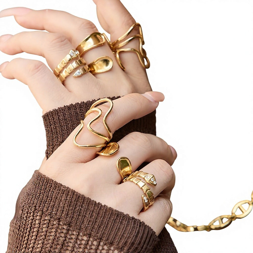 Trendy Y2K Serpentine Coil Ring  E-coating Preserve Color Geometric Jewelry OEM ODM Service
