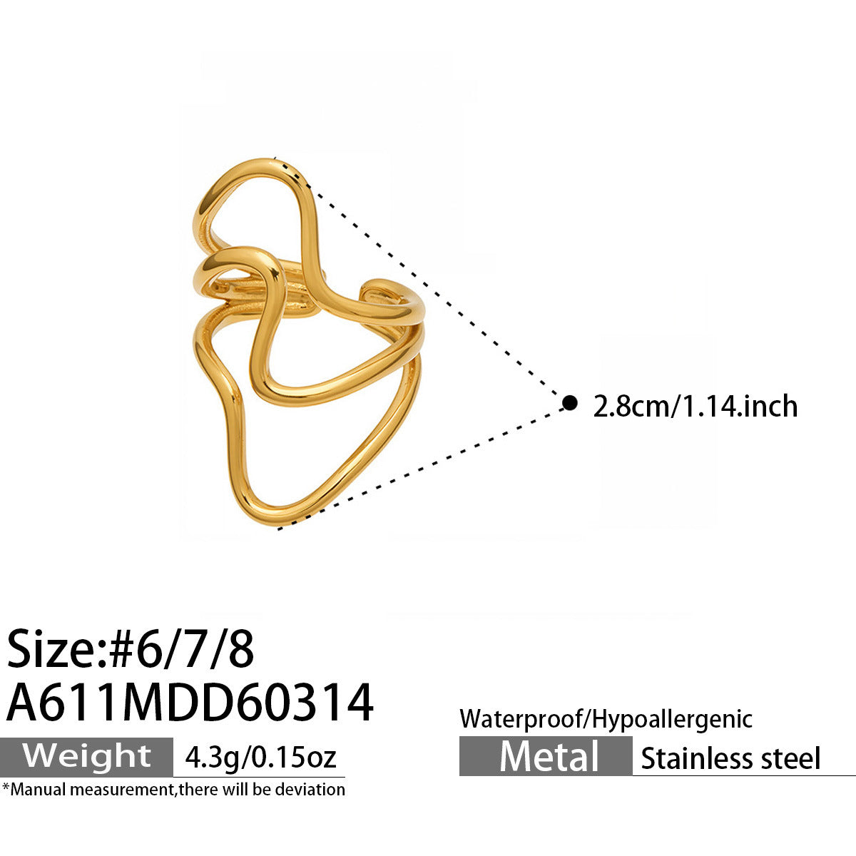 Trendy Y2K Serpentine Coil Ring  E-coating Preserve Color Geometric Jewelry OEM ODM Service