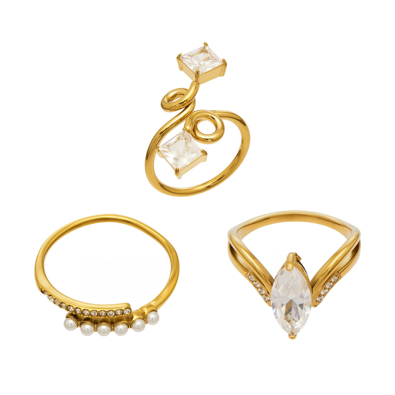 2026 New Design 18K Gold Stainless Steel Ring CZ Zircon Gold Ring Wholesale Waterproof Jewelry Bulk Stock