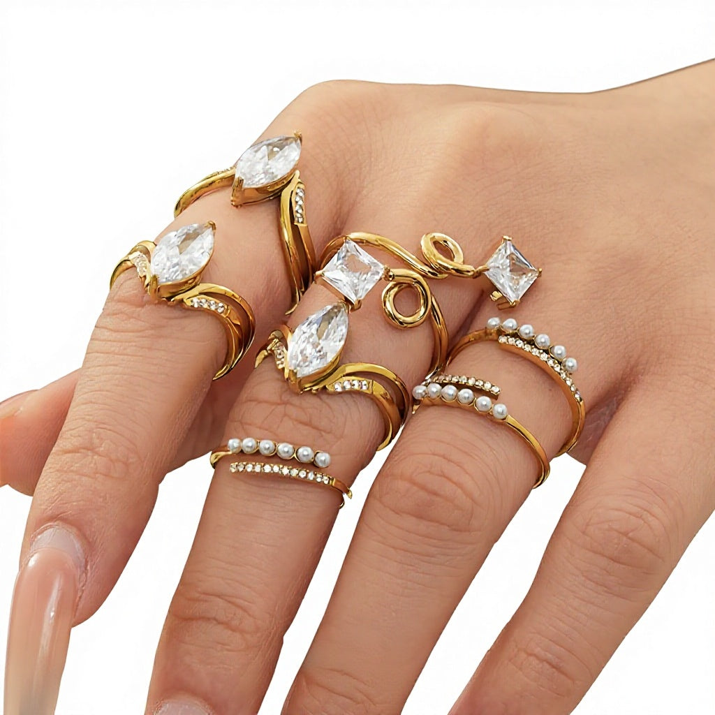 2026 New Design 18K Gold Stainless Steel Ring CZ Zircon Gold Ring Wholesale Waterproof Jewelry Bulk Stock