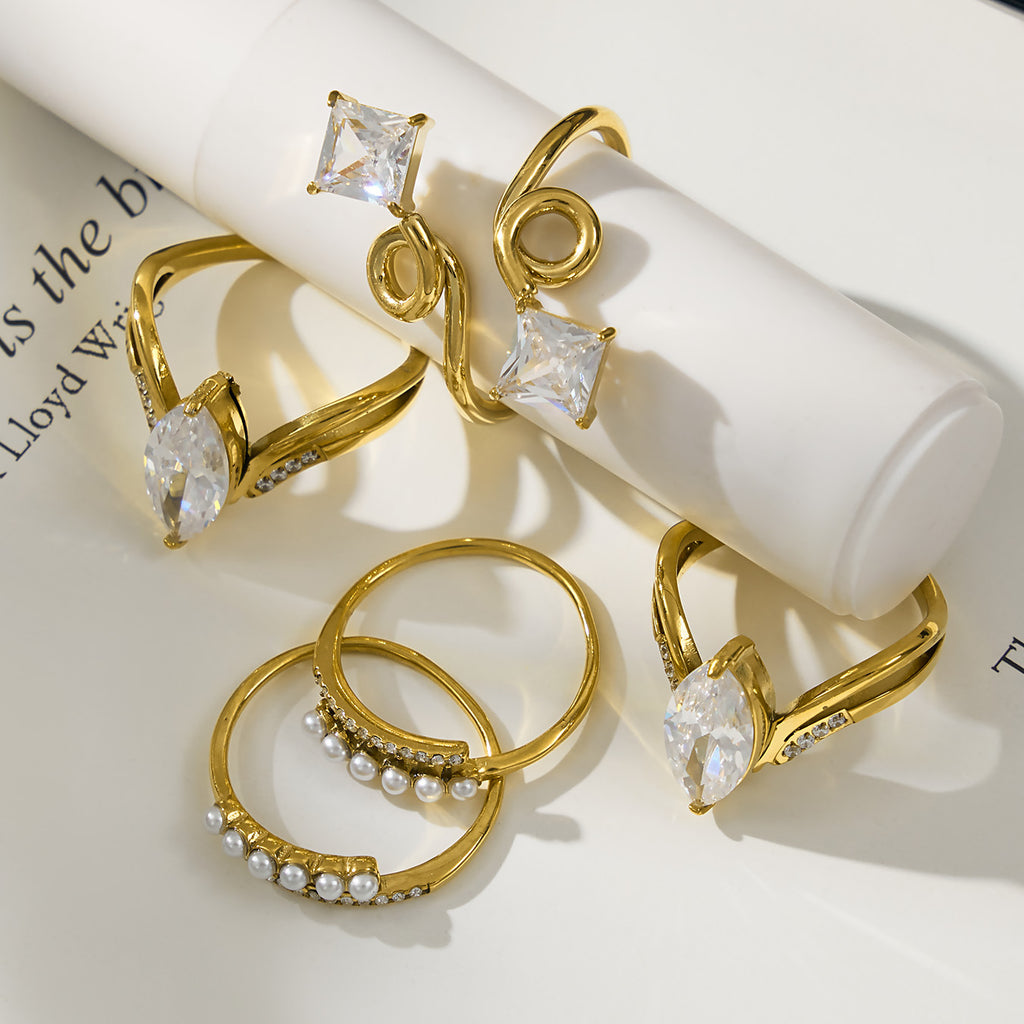 2026 New Design 18K Gold Stainless Steel Ring CZ Zircon Gold Ring Wholesale Waterproof Jewelry Bulk Stock