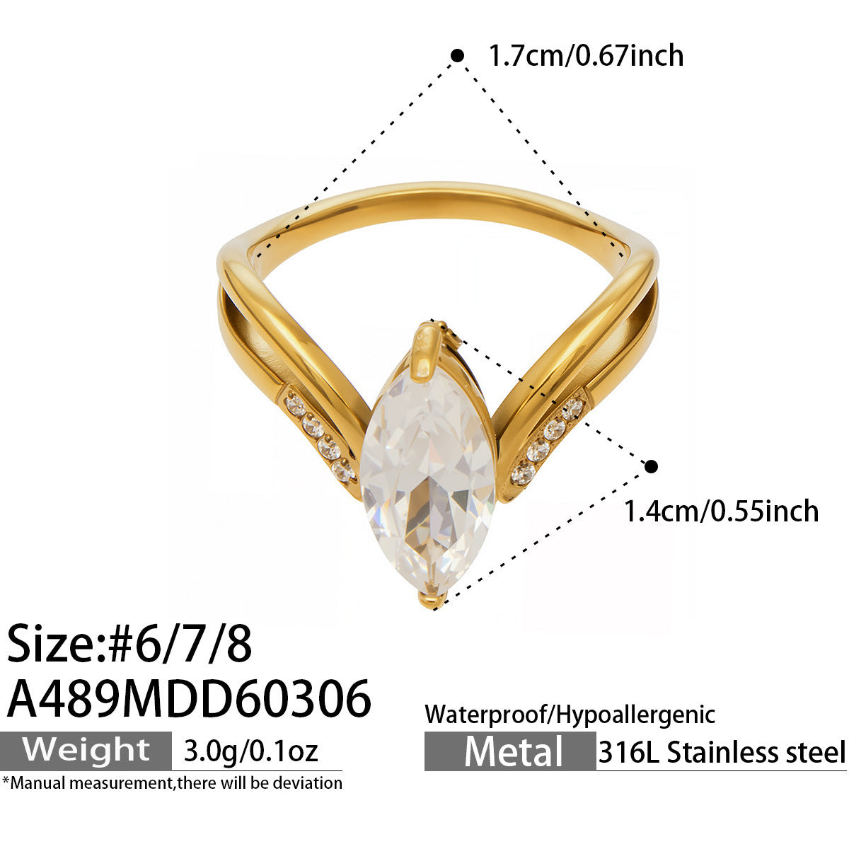2026 New Design 18K Gold Stainless Steel Ring CZ Zircon Gold Ring Wholesale Waterproof Jewelry Bulk Stock