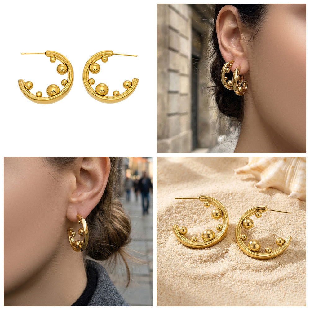 Stainless Steel C Shape Hoop Earrings High Polished Finish Hypoallergenic Fashion Jewelry Wholesale for Women Gift