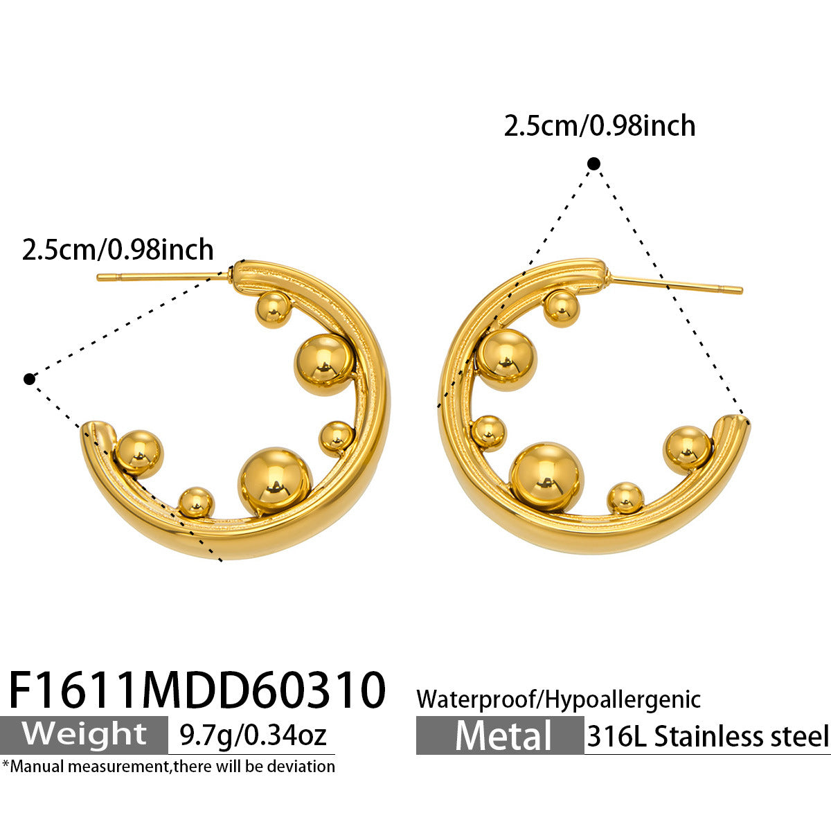 Stainless Steel C Shape Hoop Earrings High Polished Finish Hypoallergenic Fashion Jewelry Wholesale for Women Gift