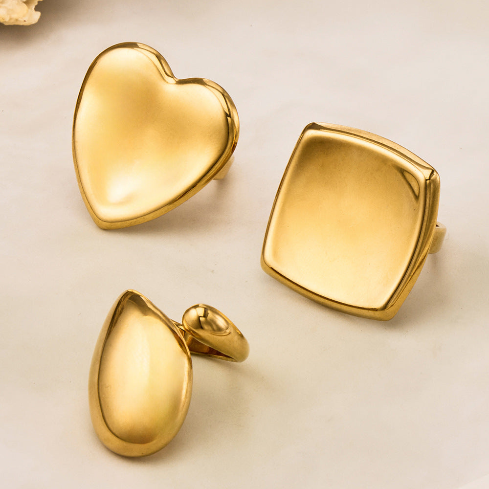 New Design Luxury Fashion Stainless Steel Rings for Women Vintage Waterdrop Square Heart Geometric Open Ring for Middle Finger