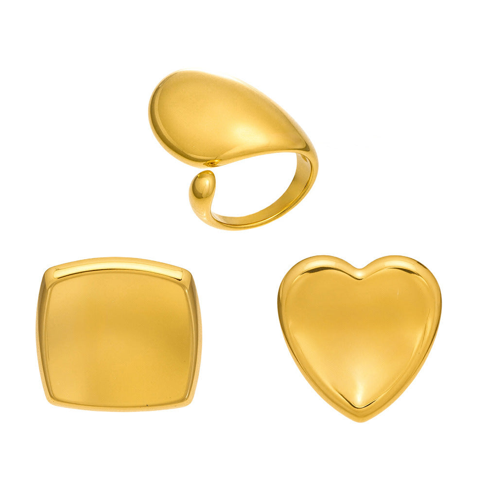 New Design Luxury Fashion Stainless Steel Rings for Women Vintage Waterdrop Square Heart Geometric Open Ring for Middle Finger